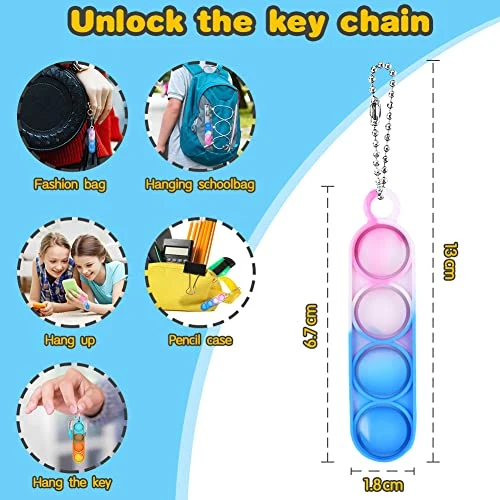 Ainiv 32PC Mini Pop Push It Fidget Toy Portachiavi,Colorato Silicone Spremere Pop Bubble Giocattoli Sensoriali Bulk,Poppet Bubble Giocattoli Antistress per Autismo Sollievo dallo Stress,Bambini Adulti
