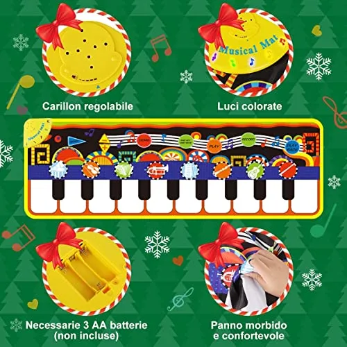 RenFox Tappeto Musicale, Piano Mat Tastiera Danza Stuoia Strumento Musicale, Tappeto Musicale Tocco Mat Bambini Educativo Giocattolo