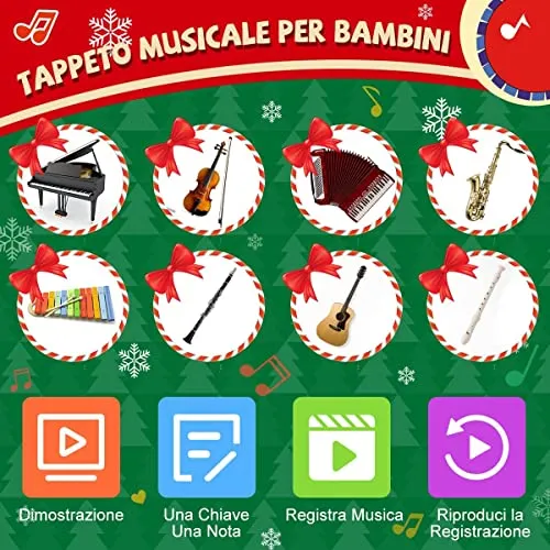 RenFox Tappeto Musicale, Piano Mat Tastiera Danza Stuoia Strumento Musicale, Tappeto Musicale Tocco Mat Bambini Educativo Giocattolo