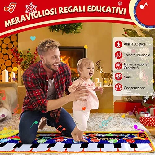 RenFox Tappeto Musicale, Piano Mat Tastiera Danza Stuoia Strumento Musicale, Tappeto Musicale Tocco Mat Bambini Educativo Giocattolo