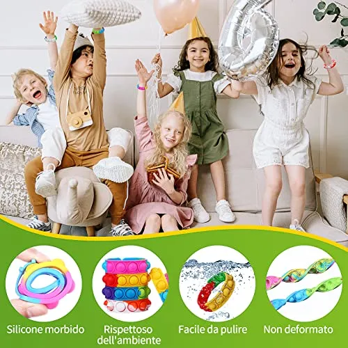 Dora Sicom da 32 pezzi Bracciale in silicone, set da gioco con bracciale in gomma, braccialetto con fossette in gomma semplice per bambini/adulti, Ideale come gadget per feste bambini