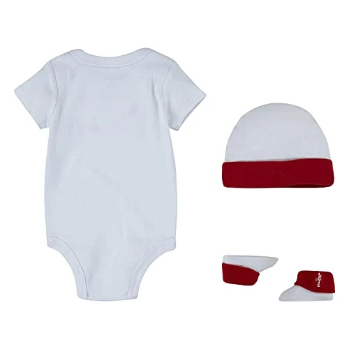 Levi's Classic Batwing Infant Hat Bodysuit Bootie Set, 3Pc Bimbo, White, 0-6 Mesi
