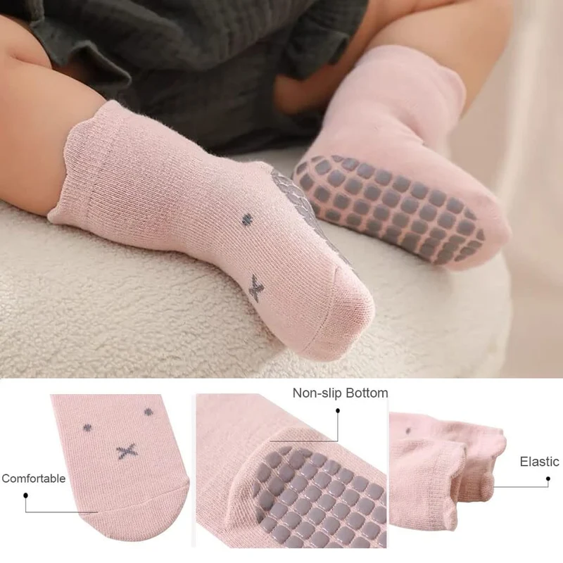 FedMois 5 paia calzini antiscivolo in cotone bimbi bambini motivi animali, 1-3 anni