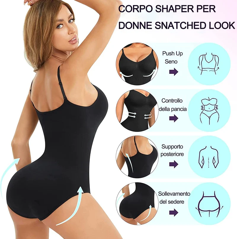 Gotoly Body Modellante Donna Shapewear Body Contenitivo Modellante Spallino Regolabile Intimo Snellente Shaper Pancia Piatta Dimagrante Shaping Bodysuit Bustier Seamless Fajas (M/L, Nero)