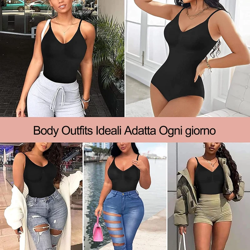 Gotoly Body Modellante Donna Shapewear Body Contenitivo Modellante Spallino Regolabile Intimo Snellente Shaper Pancia Piatta Dimagrante Shaping Bodysuit Bustier Seamless Fajas (M/L, Nero)