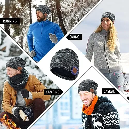Regalo Uomo Donna Cappello Bluetooth Berretto Sci Regalo Natale Cappello Sportivi Uomo Musicale Bluetooth Lavorato a Maglia Berretto Cappello Invernali con Cuffie Stereo e Microfono Vivavoce
