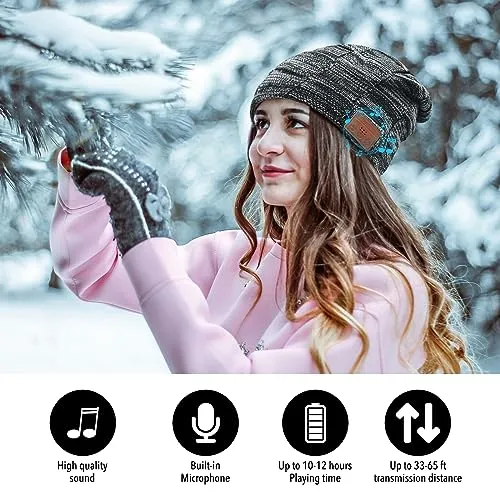 Regalo Uomo Donna Cappello Bluetooth Berretto Sci Regalo Natale Cappello Sportivi Uomo Musicale Bluetooth Lavorato a Maglia Berretto Cappello Invernali con Cuffie Stereo e Microfono Vivavoce