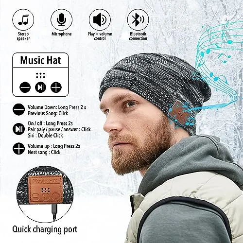 Regalo Uomo Donna Cappello Bluetooth Berretto Sci Regalo Natale Cappello Sportivi Uomo Musicale Bluetooth Lavorato a Maglia Berretto Cappello Invernali con Cuffie Stereo e Microfono Vivavoce