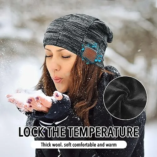 Regalo Uomo Donna Cappello Bluetooth Berretto Sci Regalo Natale Cappello Sportivi Uomo Musicale Bluetooth Lavorato a Maglia Berretto Cappello Invernali con Cuffie Stereo e Microfono Vivavoce