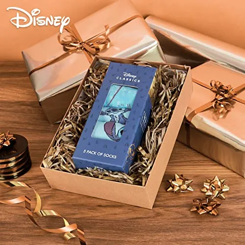 Disney Calzini Donna Stitch 5 Paia di Calze Divertenti a Fantasia Ih Oh Baby Yoda Principesse Crudelia Taglia Unica Gadget Regalo Ufficiale (Blu Stitch)