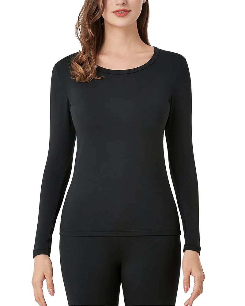 LAPASA Pacco da 2 o 1 Maglia Termica Donna Manica Lunga Fodera in Micro Pile - Pigiama Abbigliamento Intimo Canottiera Calda Elastica Traspirante Sportiva Nero (più Caldo) M