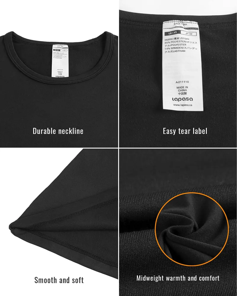 LAPASA Pacco da 2 o 1 Maglia Termica Donna Manica Lunga Fodera in Micro Pile - Pigiama Abbigliamento Intimo Canottiera Calda Elastica Traspirante Sportiva Nero (più Caldo) M