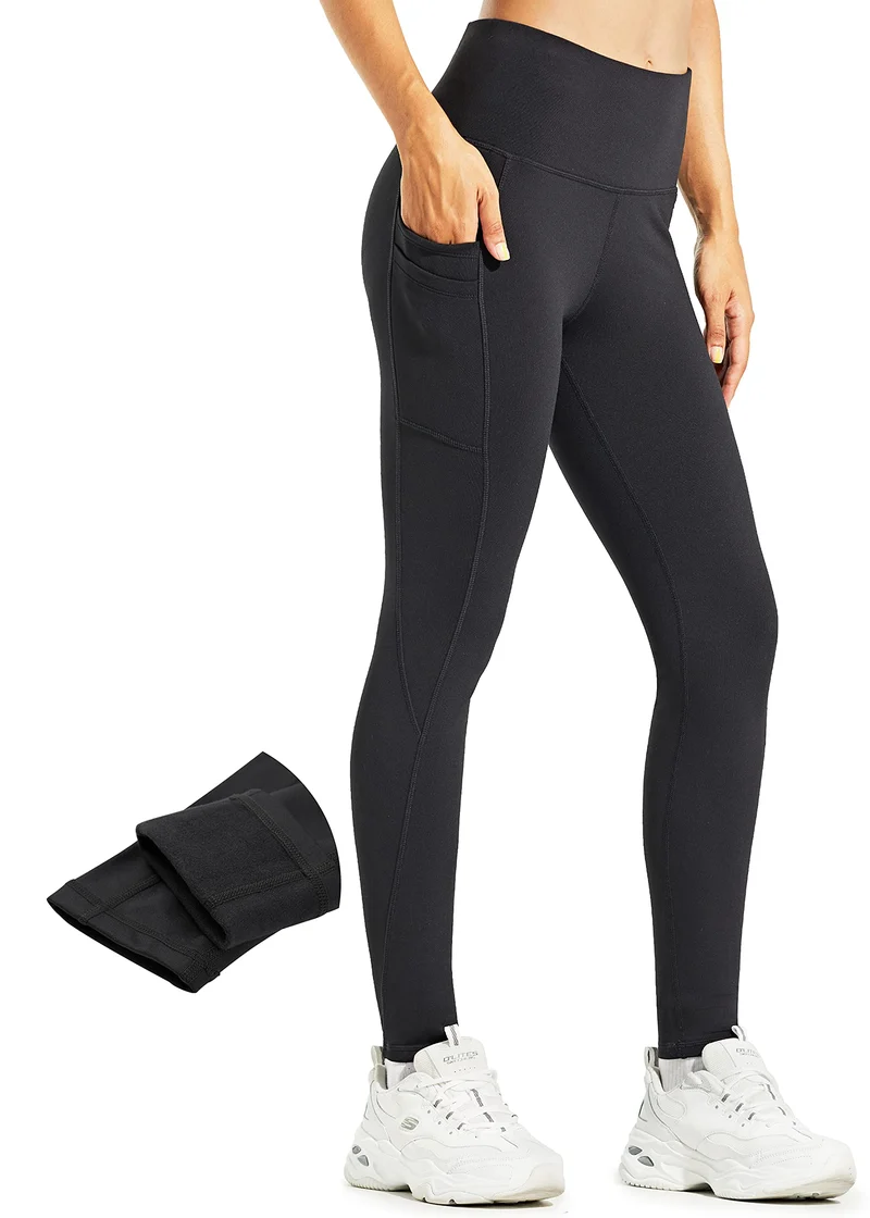 Libin Leggings Termici da Donna Inverno Leggings con Fodera in Pile Resistente all'Acqua Pantaloni Caldi Vita Alta Leggings da Trekking con Tasche, Nero, M