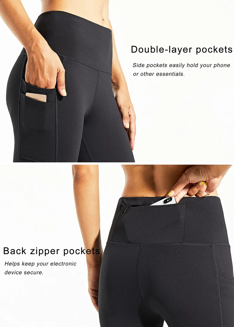 Libin Leggings Termici da Donna Inverno Leggings con Fodera in Pile Resistente all'Acqua Pantaloni Caldi Vita Alta Leggings da Trekking con Tasche, Nero, M