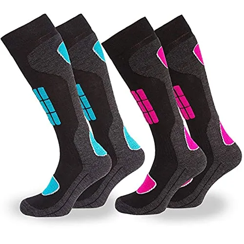 Occulto 2 paia di CALZE SCI per DONNA, Calde CALZE TERMICHE per SPORT INVERNALI, CALZE SPORTIVI TERMICI per DONNA 39-42 1 Paia Blu | 1 Paia Rosso