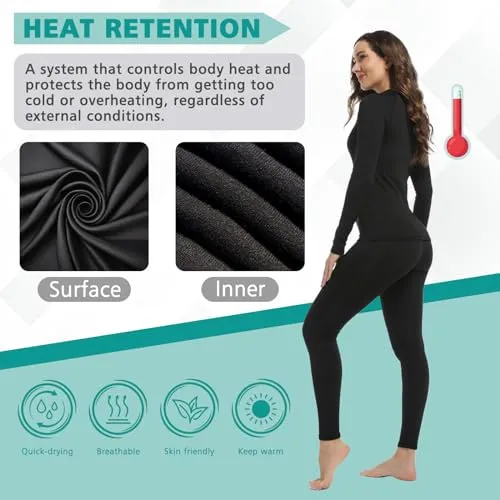 Hyeek Intimo Termico Donna Invernale, Attivo Caldo Manica Lunga Maglia Termica e Pantaloni - Completo Tuta Termica Funzionale Set Termico Donna per Sci Ciclismo Corsa Allenamento (1.Nero, S)
