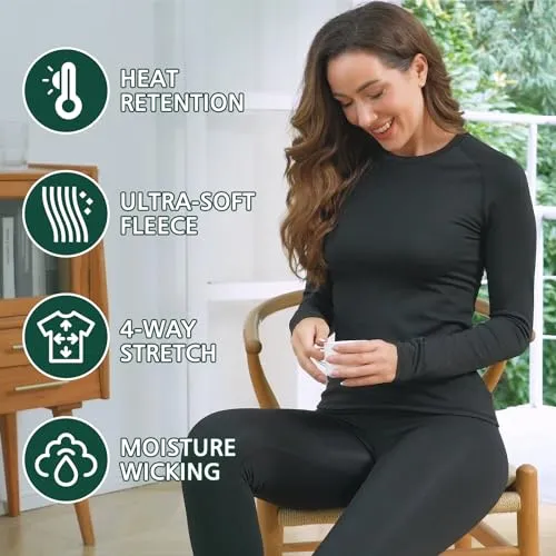 Hyeek Intimo Termico Donna Invernale, Attivo Caldo Manica Lunga Maglia Termica e Pantaloni - Completo Tuta Termica Funzionale Set Termico Donna per Sci Ciclismo Corsa Allenamento (1.Nero, S)