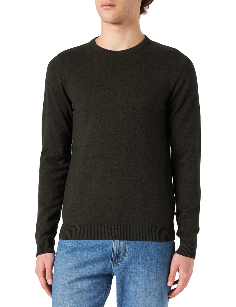 JACK & JONES JJEBASIC Knit Crew Neck Noos Pullover, Forest Night/Detail:Twisted with Black, L Uomo