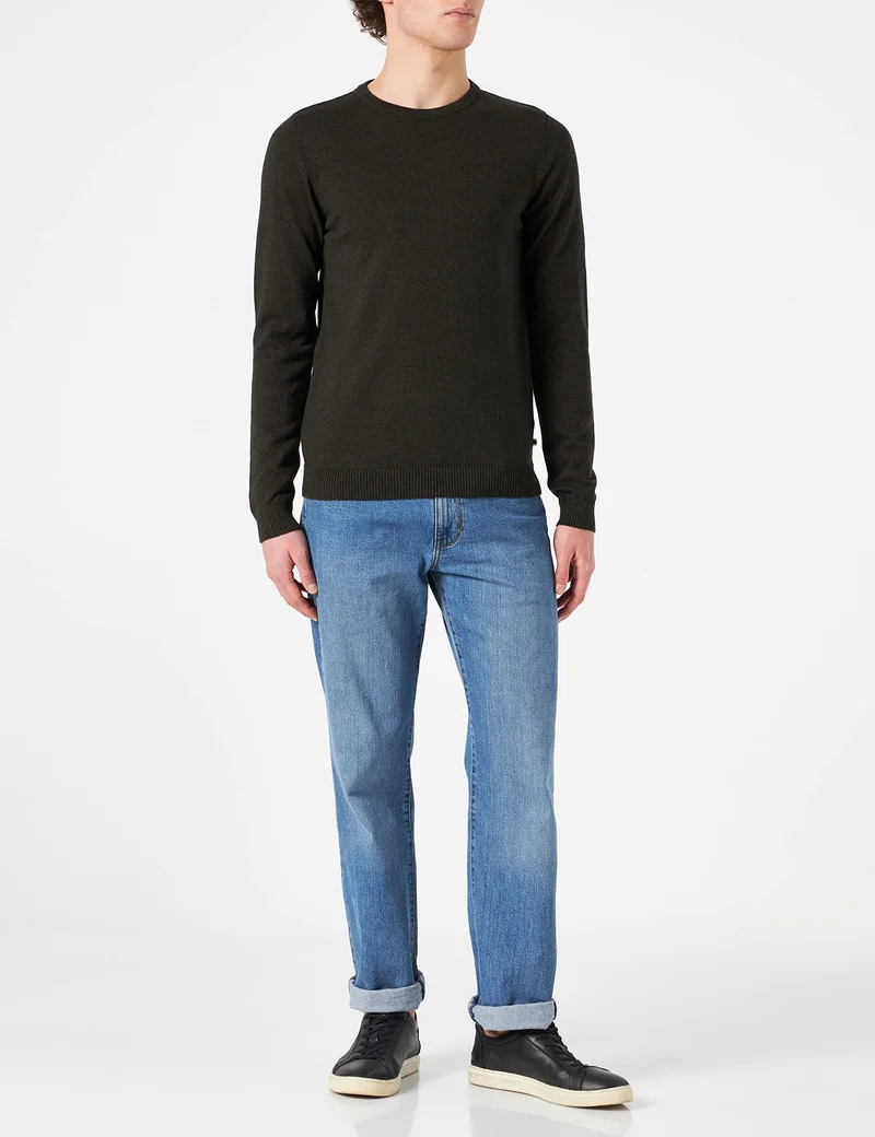 JACK & JONES JJEBASIC Knit Crew Neck Noos Pullover, Forest Night/Detail:Twisted with Black, L Uomo