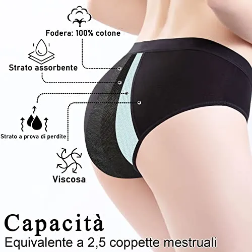 FOTOOL Mutande Mestruali Assorbenti = 4 tamponi Donna Cotone Slip Ciclo Protettive Periodico Intima Mestruale Ecologico con 4 Strati Anti perdite Lavabili (1 Pack,M)