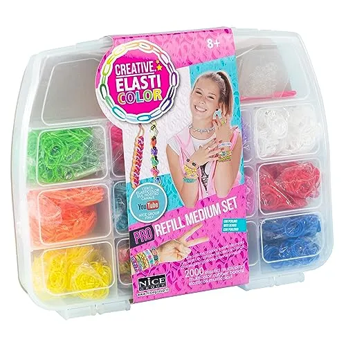 Elasticolor Pro Refill Set Medio, Scatola con Elastici colorati per costruire Braccialetti e Collane - Nice Group, 03004