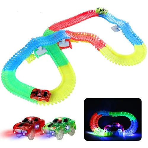 Pista Macchinine Luminosa Elettriche Auto Giocattolo Flessibile Pista Macchinine Colorate Carrera 240 Pezzi con 2 Glow Cars Macchinine Giocattolo per Bambini 3 4 5 6 Anni