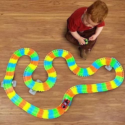 Pista Macchinine Luminosa Elettriche Auto Giocattolo Flessibile Pista Macchinine Colorate Carrera 240 Pezzi con 2 Glow Cars Macchinine Giocattolo per Bambini 3 4 5 6 Anni