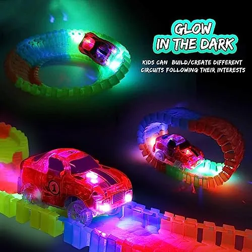 Pista Macchinine Luminosa Elettriche Auto Giocattolo Flessibile Pista Macchinine Colorate Carrera 240 Pezzi con 2 Glow Cars Macchinine Giocattolo per Bambini 3 4 5 6 Anni
