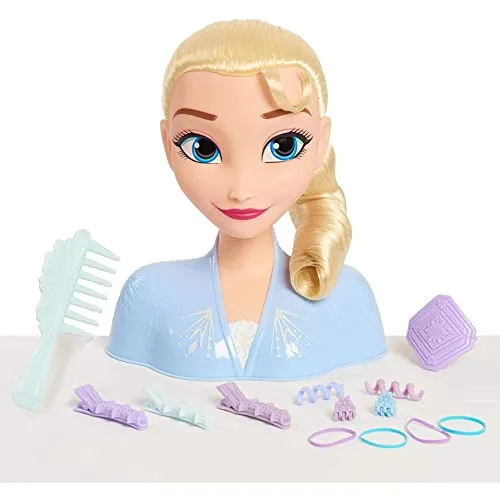 JP Disney FRND2000 Styling Frozen 2 Elsa, Basic Hair Styling Head, 17 Hair Accessories Included, Toy for Children from 3 Years of Age ,Black