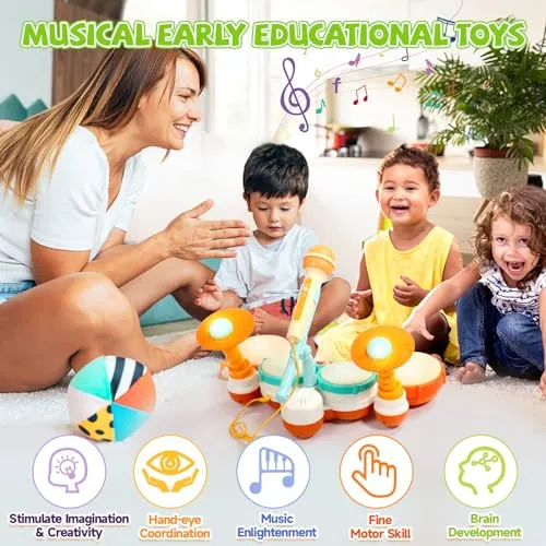 Tamburo Giochi Bambino 1 2 Anno Strumenti Musicali Giocattoli Batteria Bambini 1 Anno Neonati Giocattoli Musicale Idea Regalo Natale Bambini Bambina 1 2 Anno