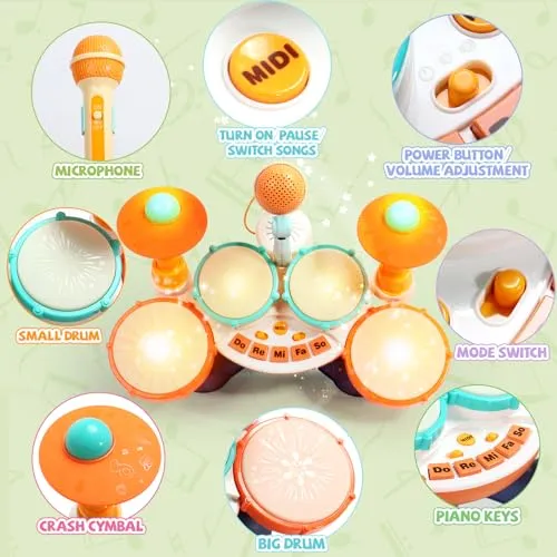 Tamburo Giochi Bambino 1 2 Anno Strumenti Musicali Giocattoli Batteria Bambini 1 Anno Neonati Giocattoli Musicale Idea Regalo Natale Bambini Bambina 1 2 Anno