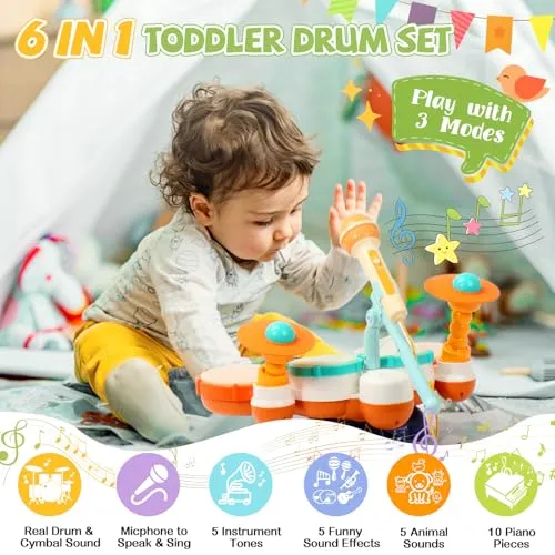 Tamburo Giochi Bambino 1 2 Anno Strumenti Musicali Giocattoli Batteria Bambini 1 Anno Neonati Giocattoli Musicale Idea Regalo Natale Bambini Bambina 1 2 Anno