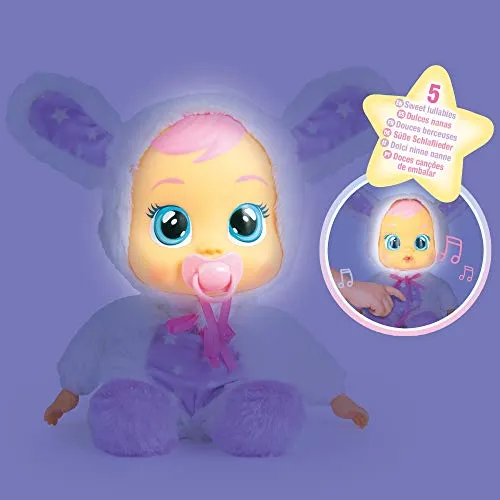Cry Babies Magic TearsGood Night Coney, Bambola morbida interattiva piagnucolosa con Luce Notturna e Melodie rilassanti che aiuta a dormire, Giocattolo per bambini +2 Anni