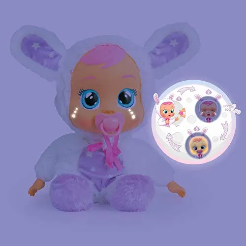 Cry Babies Magic TearsGood Night Coney, Bambola morbida interattiva piagnucolosa con Luce Notturna e Melodie rilassanti che aiuta a dormire, Giocattolo per bambini +2 Anni