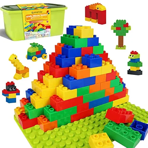 ShineFinder Costruzione Grandi mattoncini, mattoncini costruzioni per bambini a partire dai 2 anni in su, con scatola di pietre, set per giochi creativi