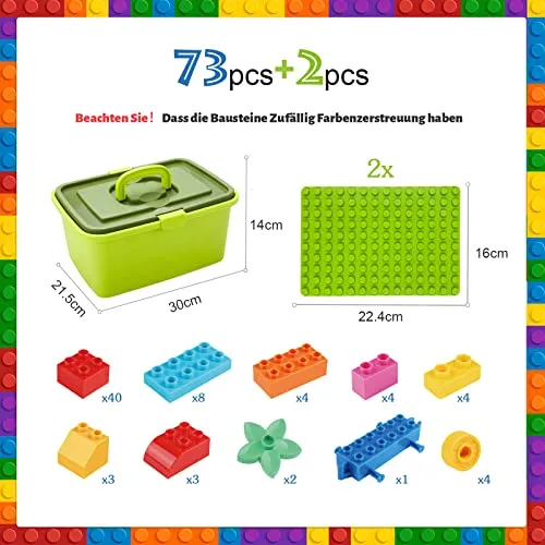 ShineFinder Costruzione Grandi mattoncini, mattoncini costruzioni per bambini a partire dai 2 anni in su, con scatola di pietre, set per giochi creativi