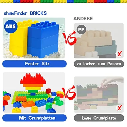 ShineFinder Costruzione Grandi mattoncini, mattoncini costruzioni per bambini a partire dai 2 anni in su, con scatola di pietre, set per giochi creativi