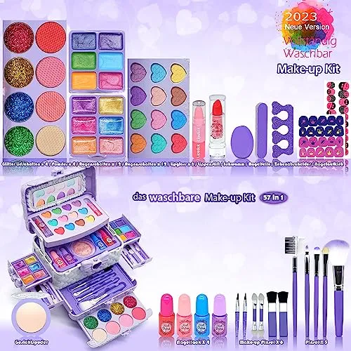 Set di Trucchi per Bambini e Bambine - Viola 57 Pezzi, Set da Trucco per Bambini, per Ragazze, per Halloween, Natale, Compleanno, per Ragazze 4, 5, 6, 7, 8, 9, 10-12 anni