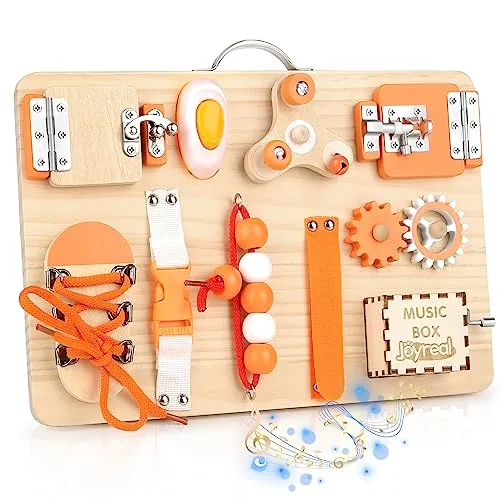 Joyreal Pannello Sensoriale Bambini Montessori - Busy Board Giochi Legno Montessori 1 2 3 Anni con Specchio Neonati Giocattoli Giochi Educativi Regalo per Bambini