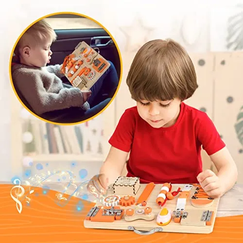 Joyreal Pannello Sensoriale Bambini Montessori - Busy Board Giochi Legno Montessori 1 2 3 Anni con Specchio Neonati Giocattoli Giochi Educativi Regalo per Bambini