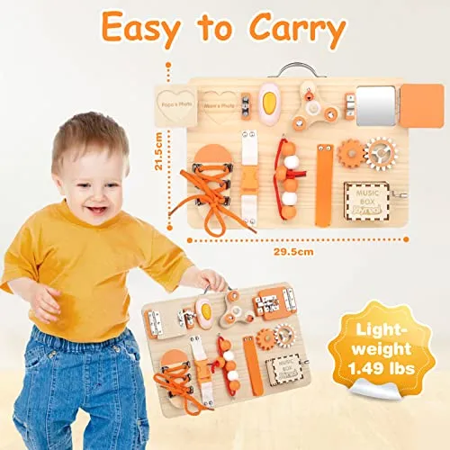 Joyreal Pannello Sensoriale Bambini Montessori - Busy Board Giochi Legno Montessori 1 2 3 Anni con Specchio Neonati Giocattoli Giochi Educativi Regalo per Bambini
