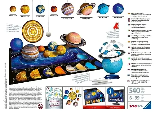 Ravensburger - Puzzle 3D, Sistema Planetario, Età Consigliata 6+, 540 Pezzi