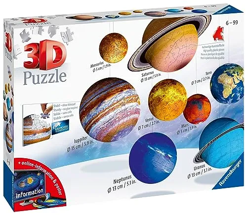 Ravensburger - Puzzle 3D, Sistema Planetario, Età Consigliata 6+, 540 Pezzi