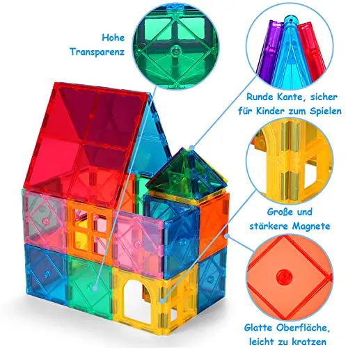 Katiago Costruzioni Magnetici 64 Pezzi 3D Educativo Blocchi Magneti Set Giocattoli per Bambini STEMS Creatività Montessori per 3+ Anni Ragazzi
