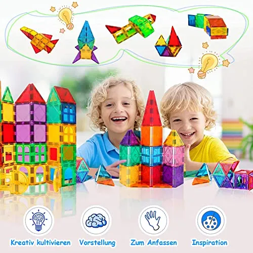 Katiago Costruzioni Magnetici 64 Pezzi 3D Educativo Blocchi Magneti Set Giocattoli per Bambini STEMS Creatività Montessori per 3+ Anni Ragazzi