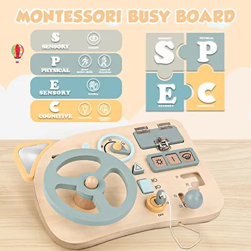 Vanplay Giochi Montessori Busy Board Volante Giocattolo Pannello Sensoriale Bambini Montessori Educativi Giochi in Legno per Bambini 1 2 3 4 Anni