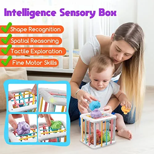 Aliex Giochi Montessori Neonato 6 Mesi - 3 Anno, 4 in 1 Gioco | Forme Sensoriali | Cubi impilabili | Giochini Regalo Bambino e Bambina 6 9 12 Mesi 1 2 3 Anno