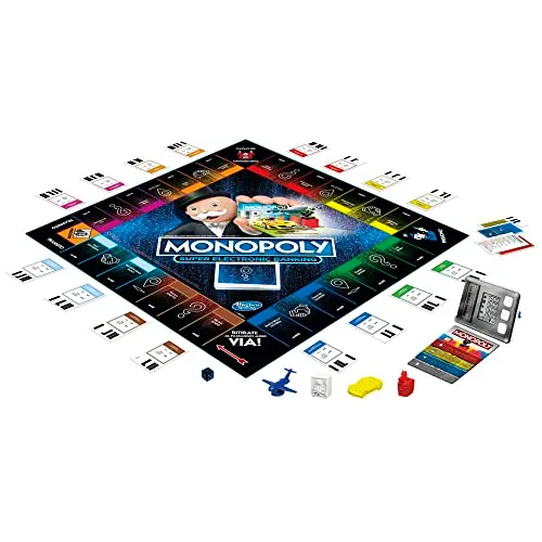 Hasbro Monopoly Super Electronic Banking, Gioco in Scatola, Variante con Carte di Credito e Spazi Aerei, Include Lettore Elettronico Hasbro Gaming, per Famiglie e Bambini da 8 Anni in su