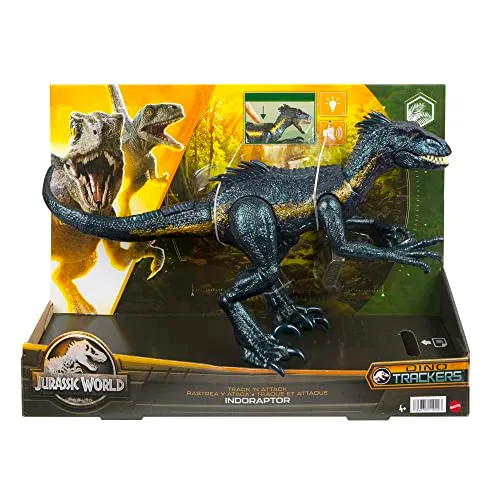 Jurassic World - Indoraptor Dinosauro Cerca e Attacca con attrezzatura di tracciamento e 3 funzionalità di attacco, Giocattolo per Bambini 4+ Anni, HKY12
