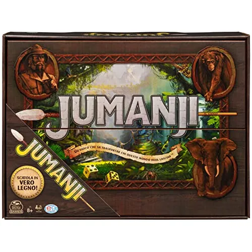 Spin Master Games EDITRICE Giochi - Jumanji - Jumanji Classico - Gioco da Tavolo in Legno - Gioco in Scatola d'avventura, per Adulti e Bambini - Board Game da 2 a 4 Giocatori - per sfide in Famiglia